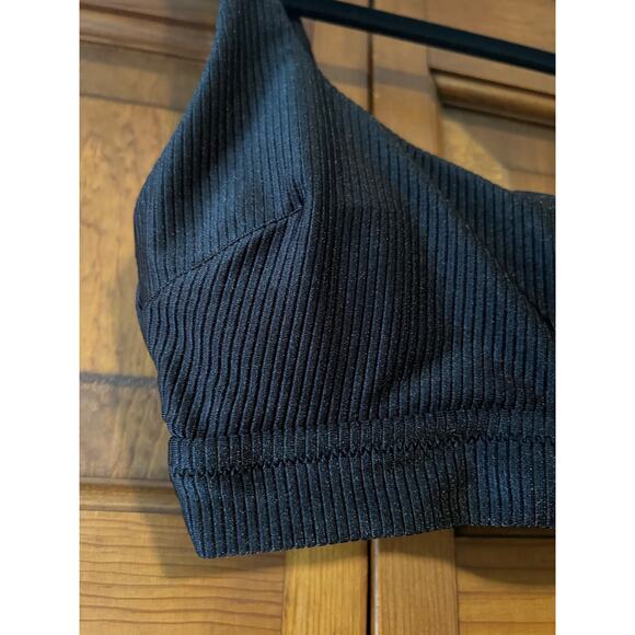 NWT Aerie Women's Ribbed Shimmer Banded Wide Strap Scoop Bikini Top True Black S - Picture 3 of 11
